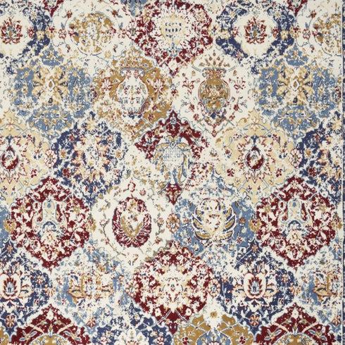 4' X 6' Navy Blue Damask Power Loom Distressed Area Rug